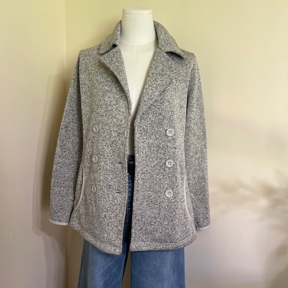 Eddie Bauer Womens Grey Marl Double Breasted Fleece Pea Coat Jacket Size M